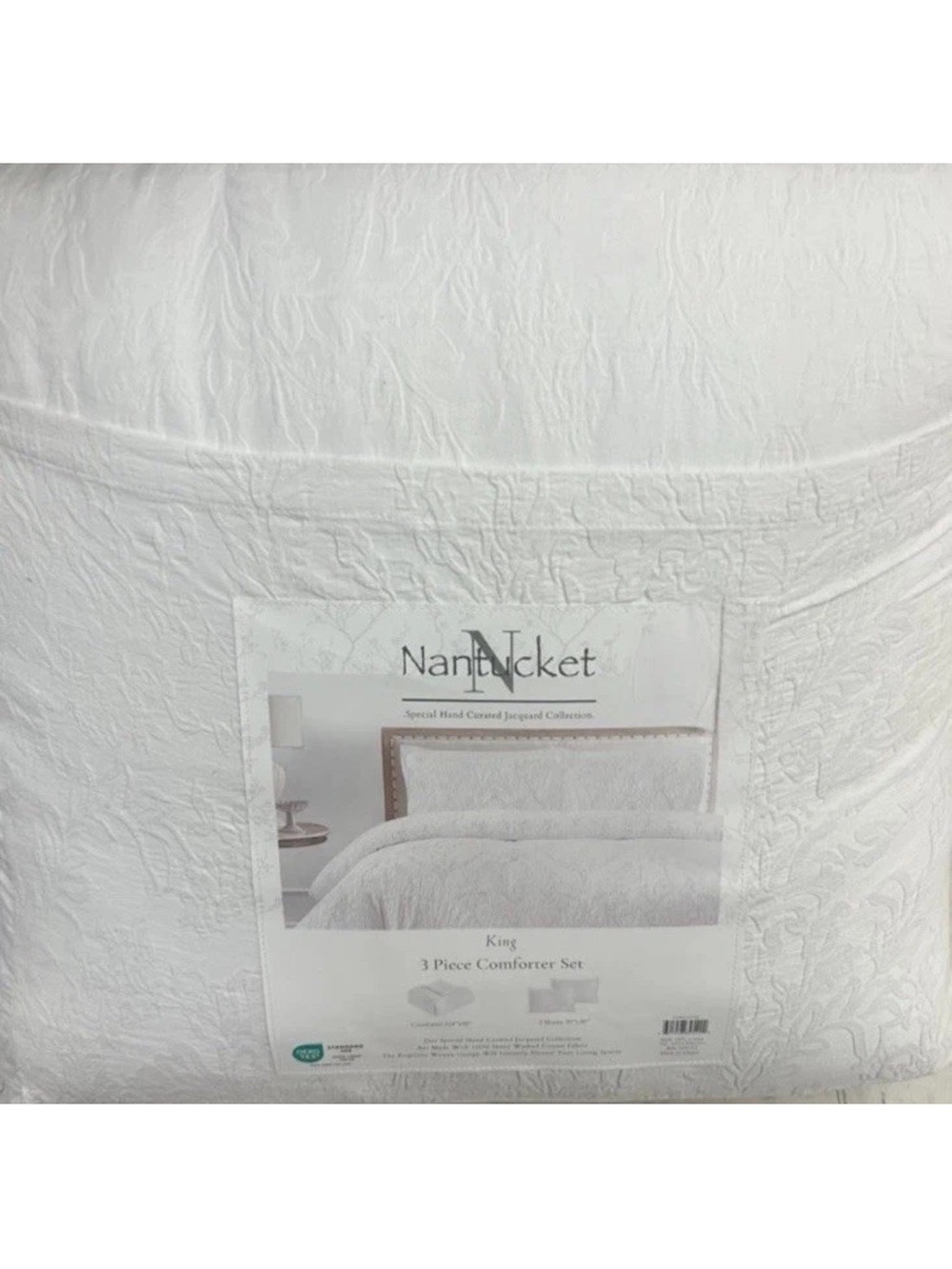 Nantucket Jacquard White Stone Washed Cotton King Comforter Set 106”x90”